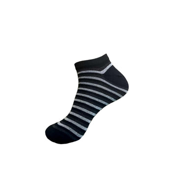 Black Ankle Socks with Grey Stripes