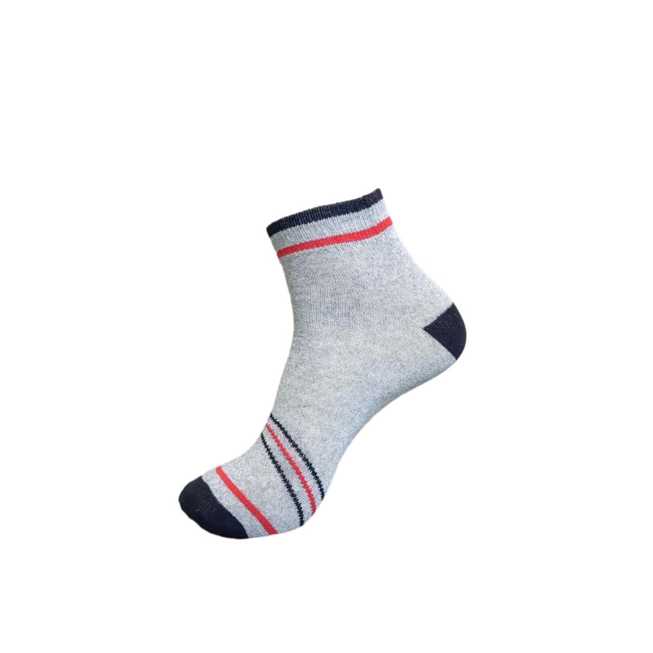 Classic Grey Ankle Socks with Red & Navy Stripes