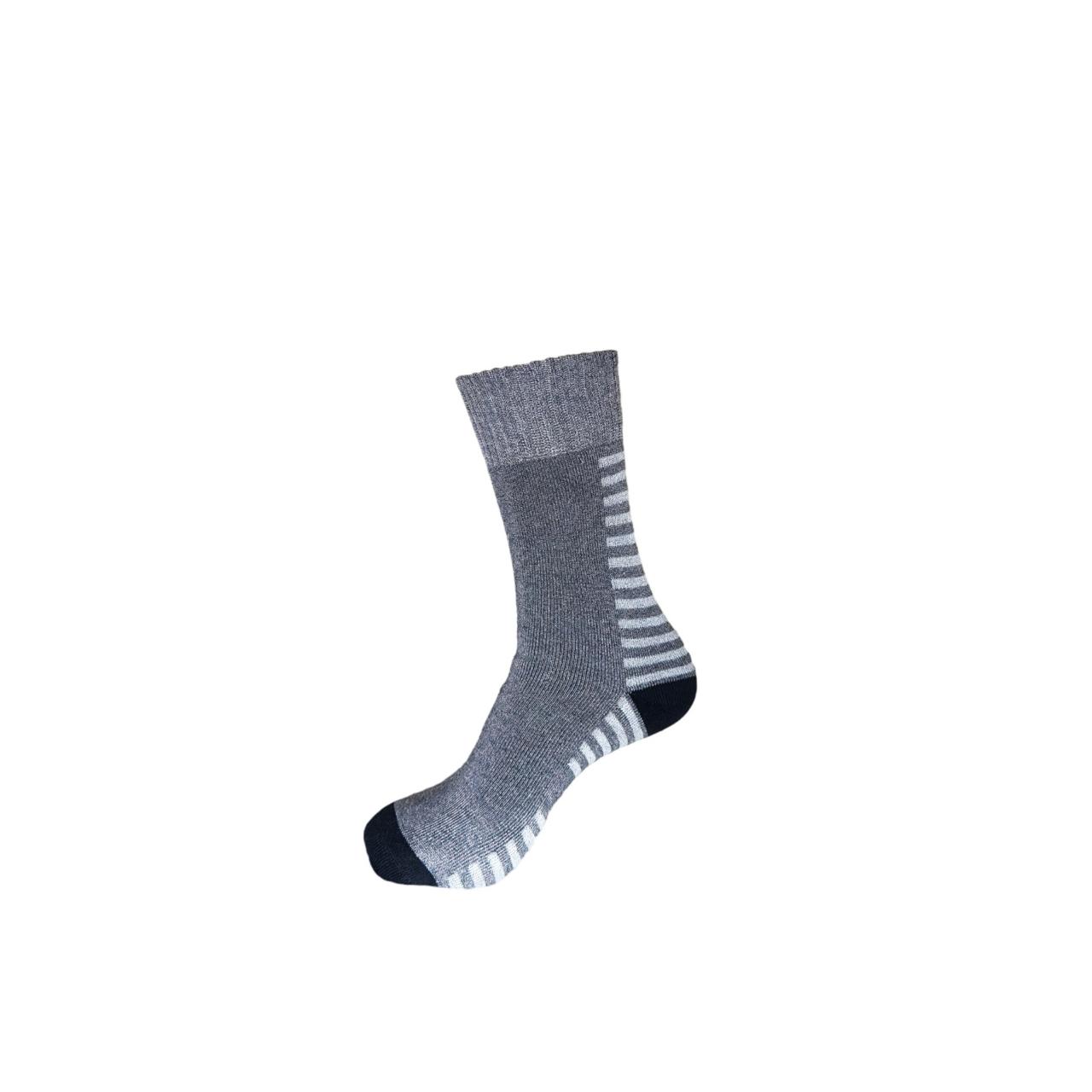 Mid-Calf Grey Thermal Socks with Striped Sides