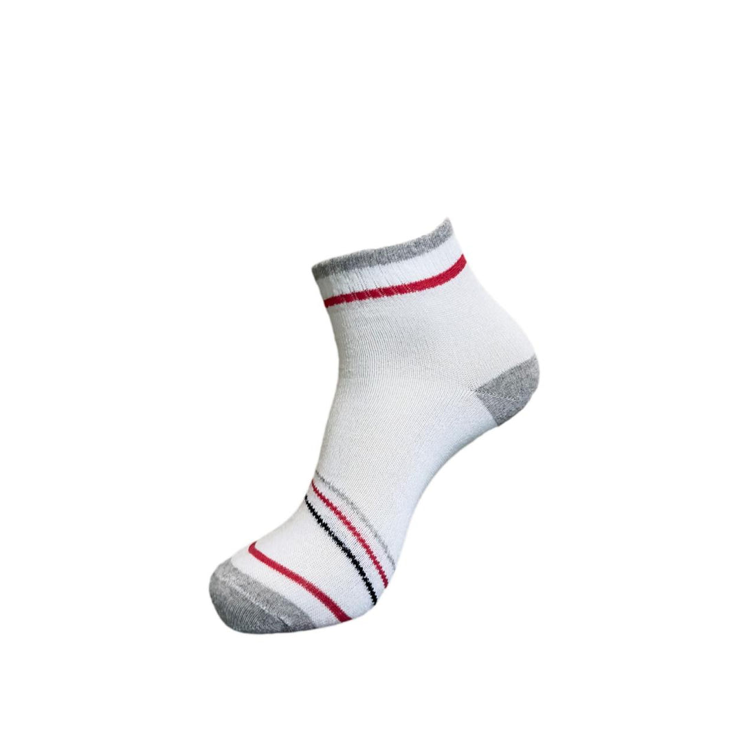 Classic Grey Ankle Socks with Red & Navy Stripes
